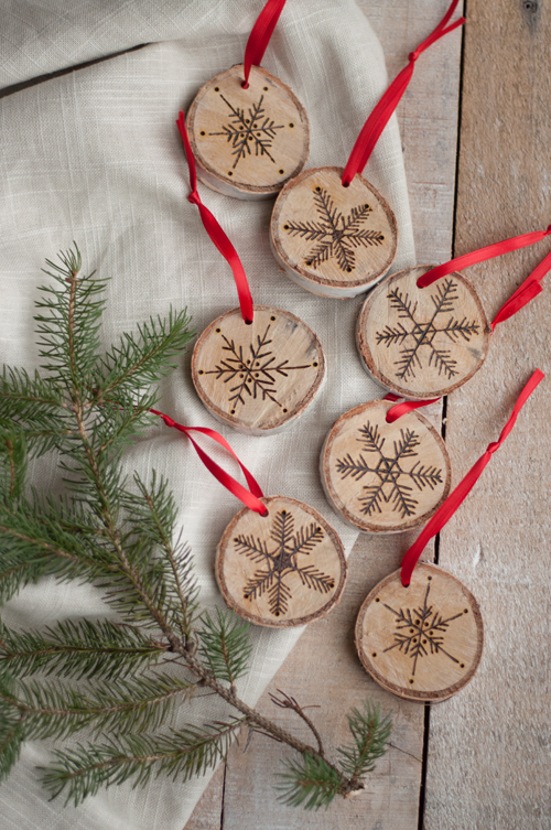Etched Snowflake Ornaments in Birch