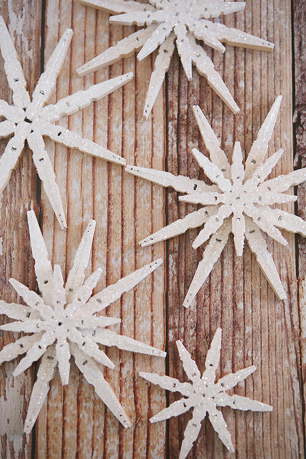 Glittered Clothespin Snowflakes