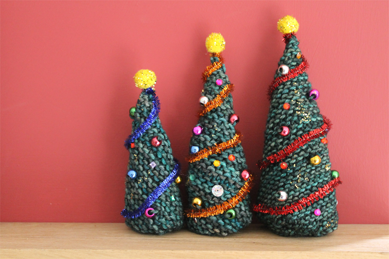 knitted christmas trees