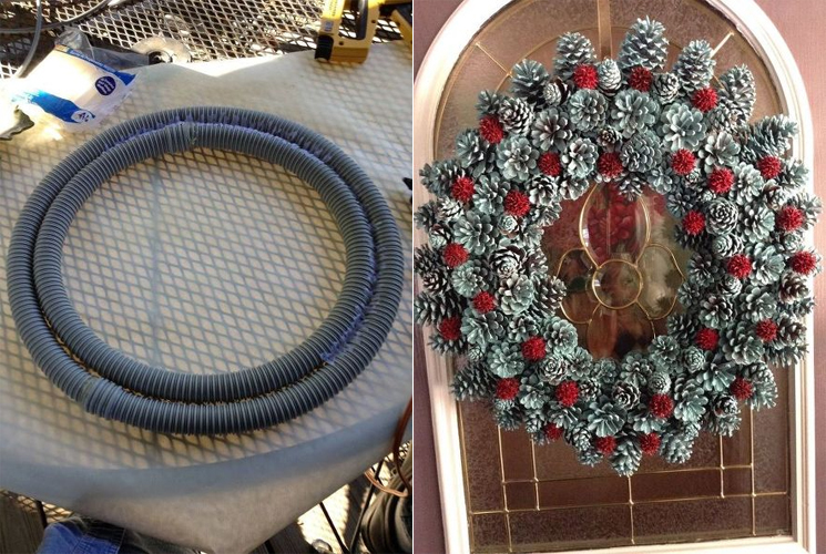 use hose from an old vacuum cleaner to make a Pine Cone Wreath