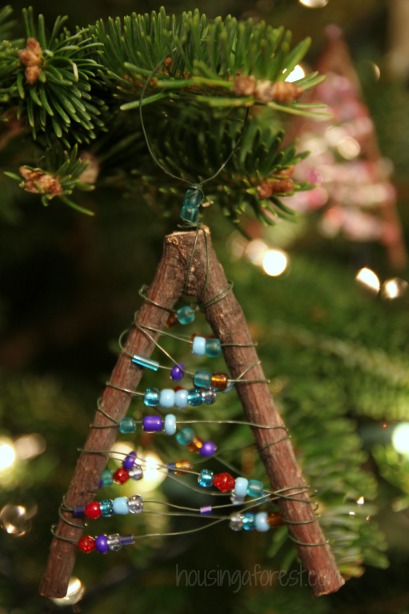 Beaded Twig Christmas Ornaments