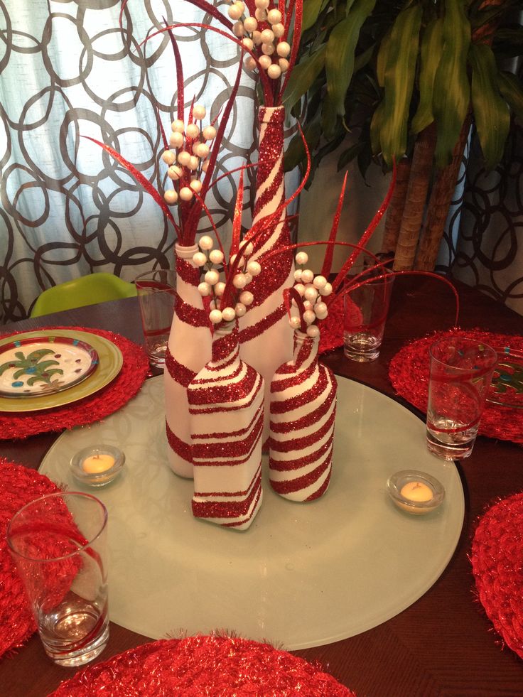 Candy cane wine bottles