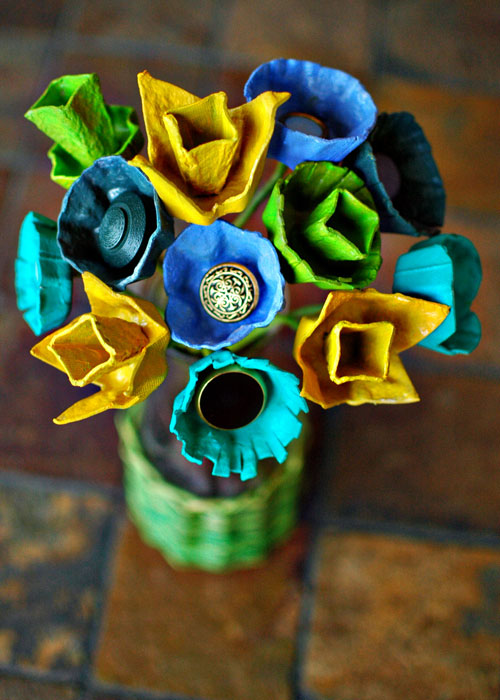 Centerpieces Made out of Egg Cartons and Vintage Buttons