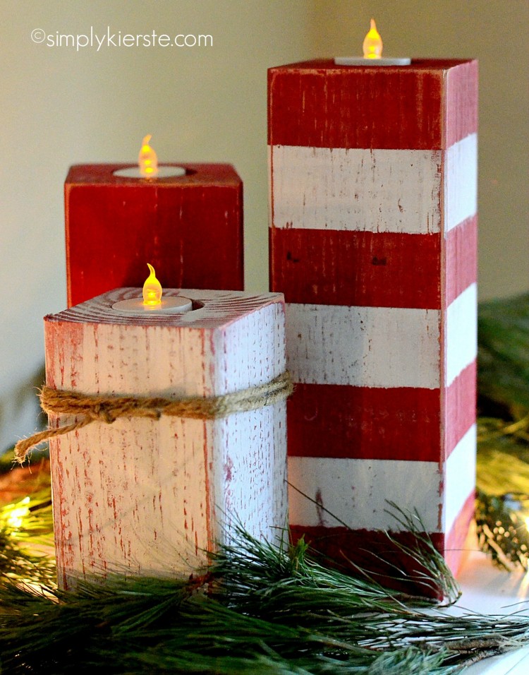 Christmas Peppermint Striped Candlesticks