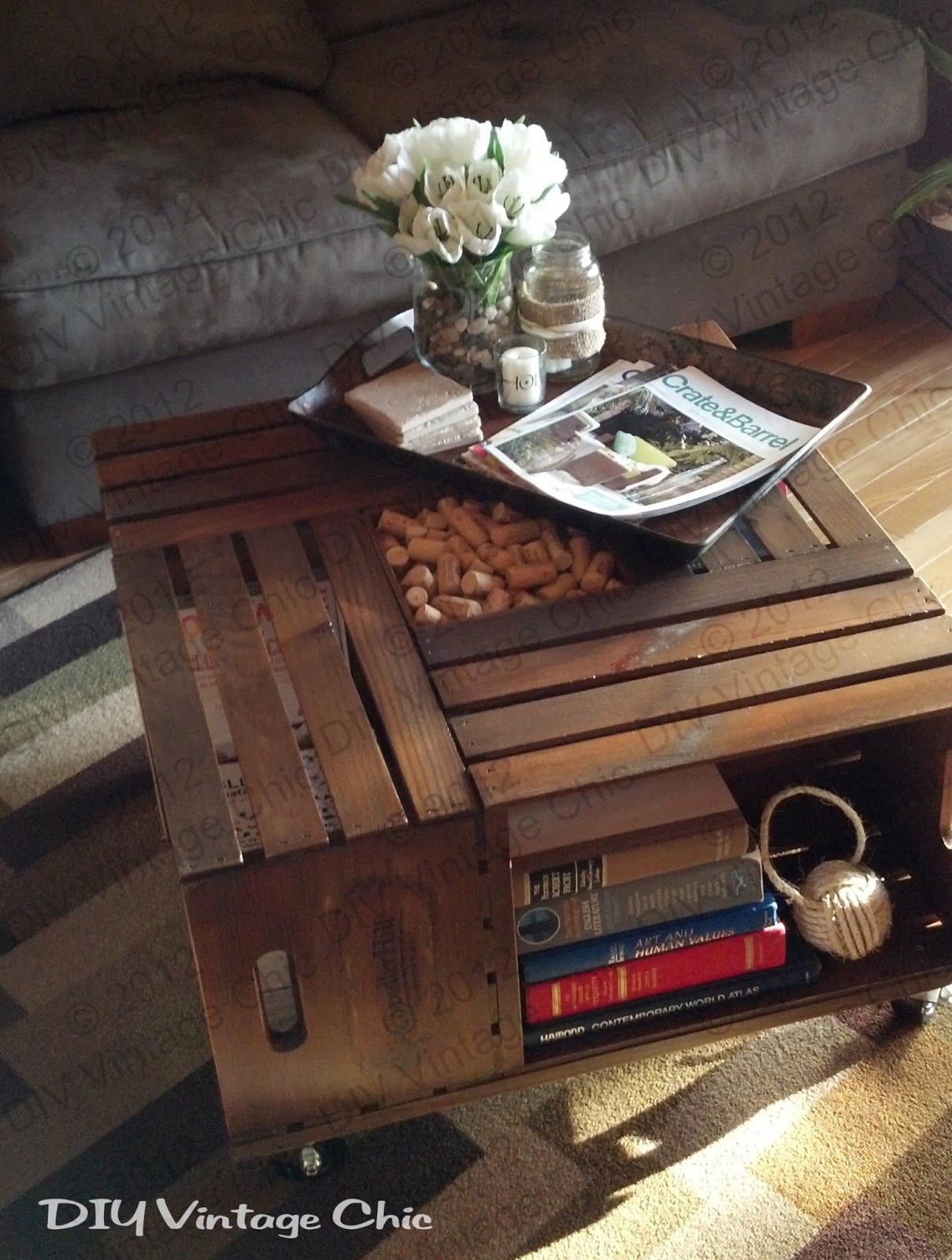 Coffee table made out of wood crates