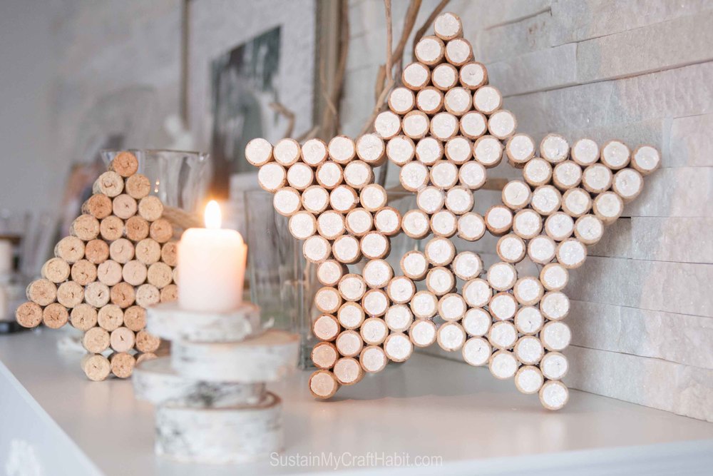 Create a sparkling decorative star from wine corks