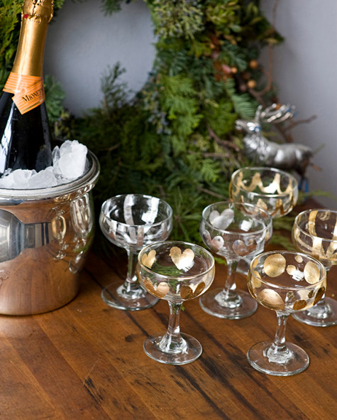 Gold and Silver Leaf Champagne Glasses