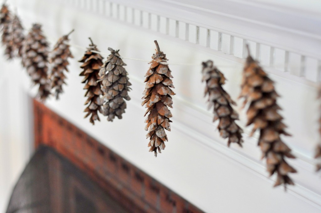 Make This Natural Garland by Wrapping the Ends of Pinecones with Yarn