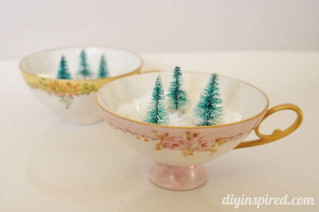 Mini Winter Forest in Vintage Tea Cups
