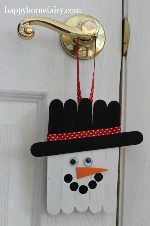 Popsicle Stick Snowman Door Hanger