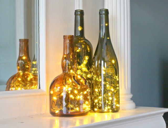 Wine bottle filled with lights