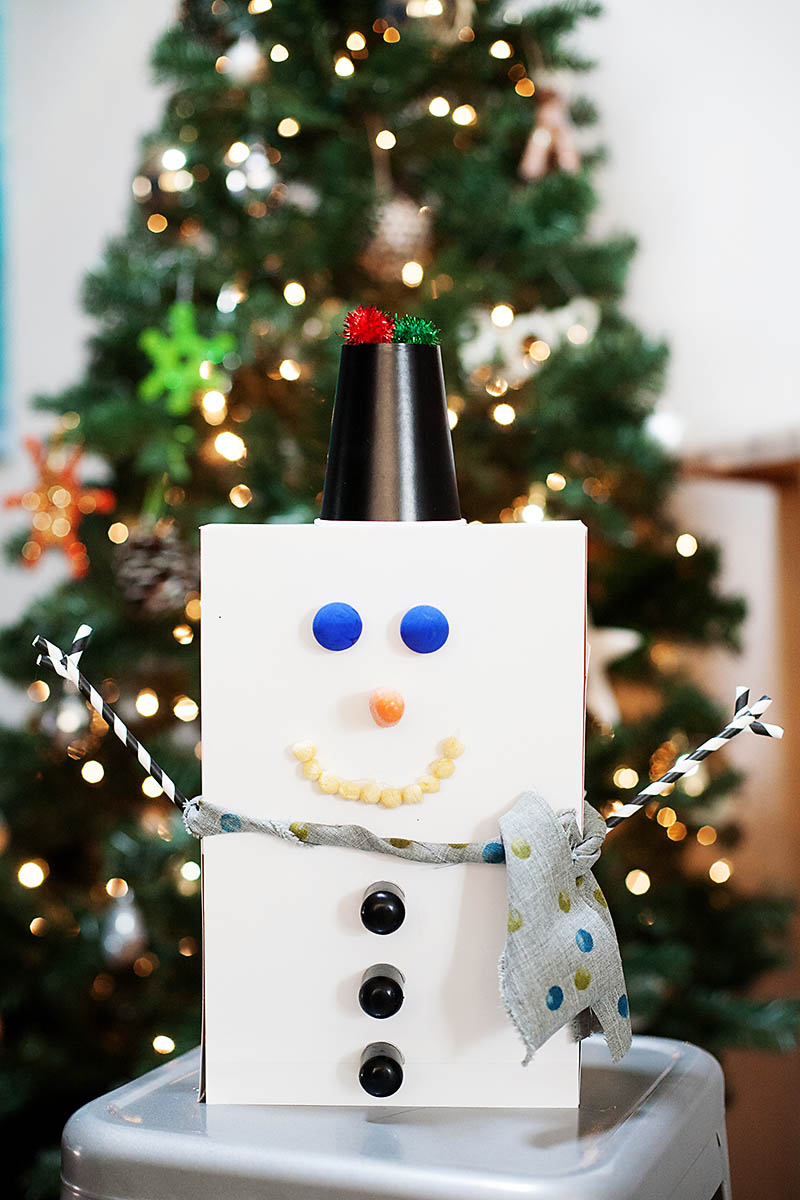 Recycled Cereal Box Snowman