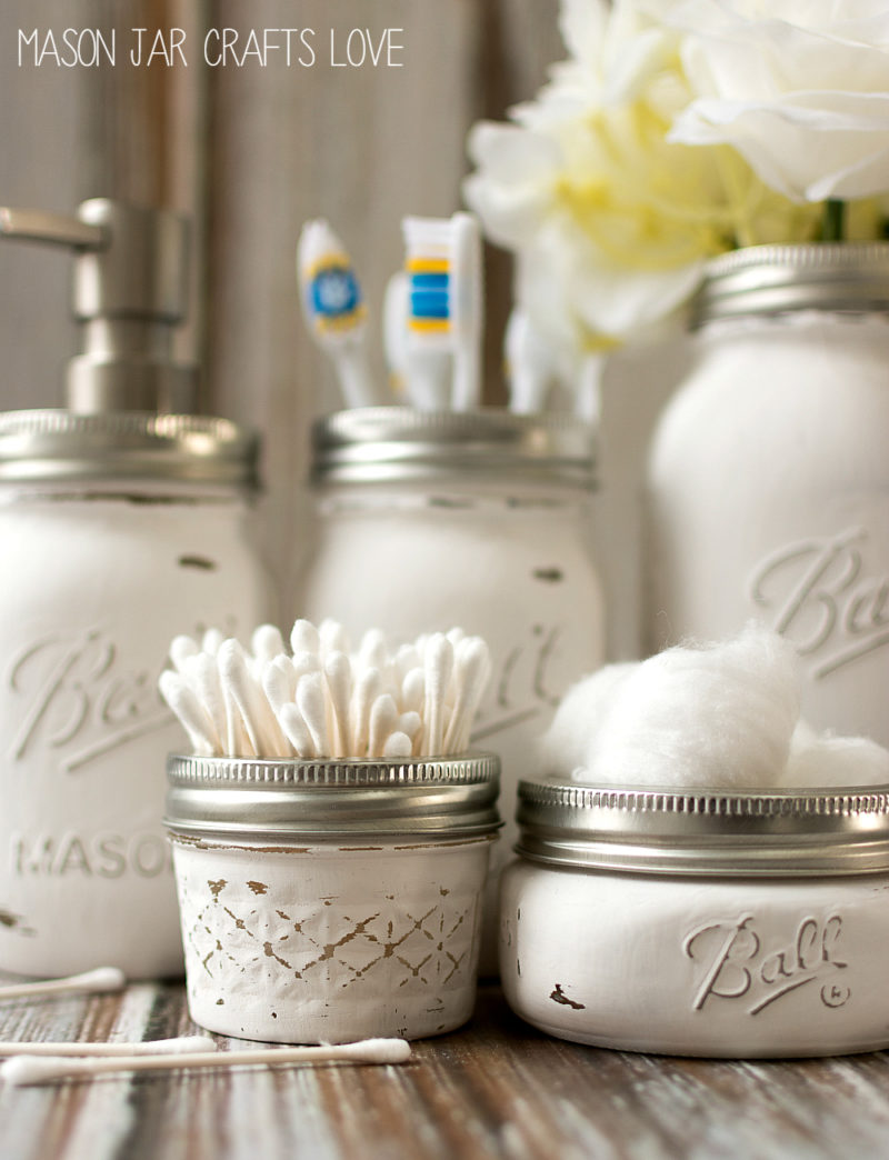 Reuse old glass jars for bathroom organization