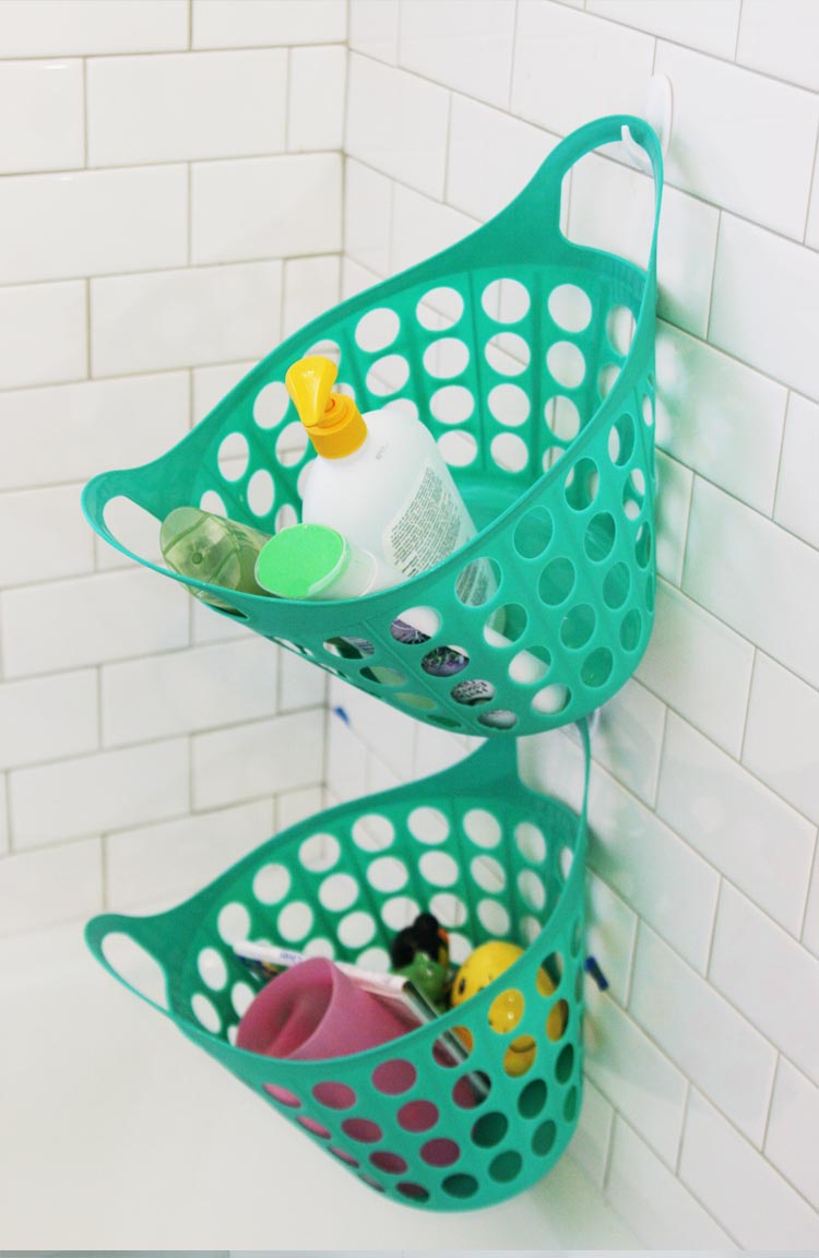 Turn laundry bins into shower organizers