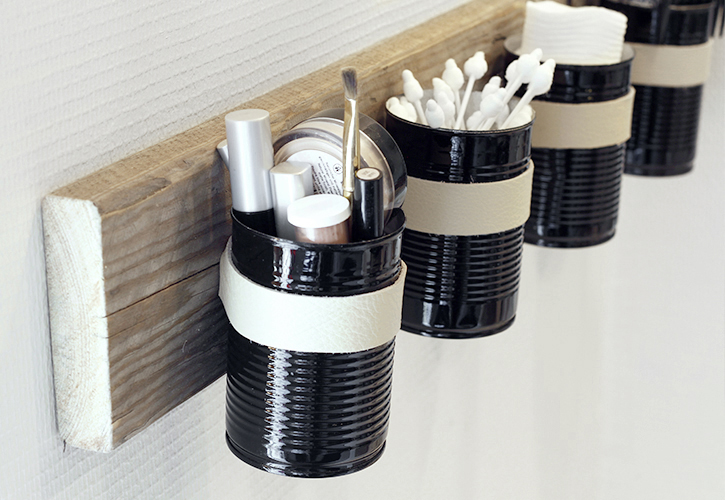 Turn tin cans into wall organizer