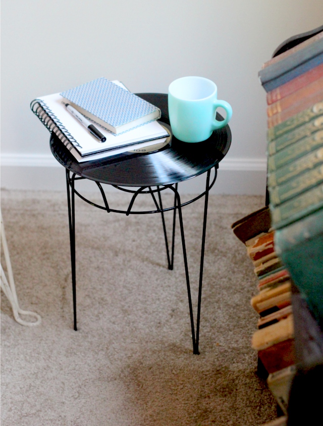 Upcycled side table made using a vintage record