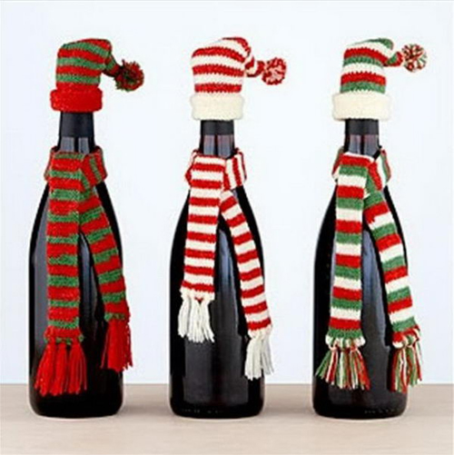 Wine Bottles in a cap and scarf