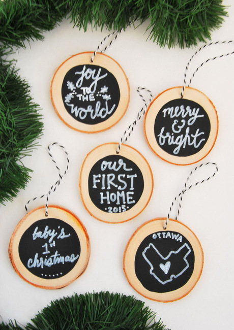 chalkboard wood slice ornaments