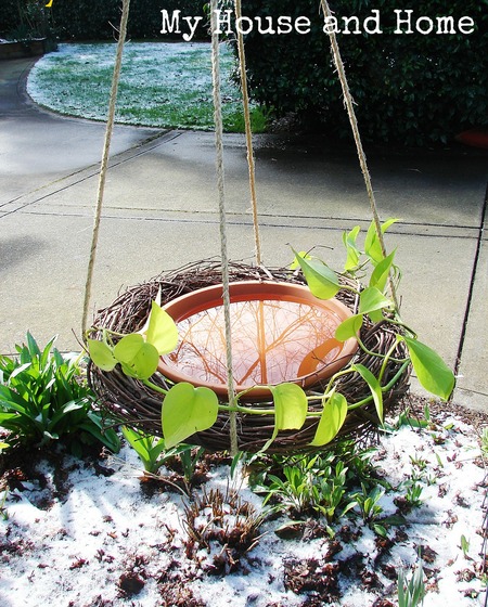 A hanging bird bath is a sweet spot for the birds to take a dip and it looks pretty in the garden!