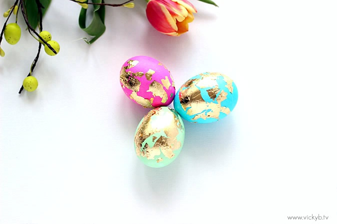 Add some glamour to your Easter eggs by dressing them up in gold leaf