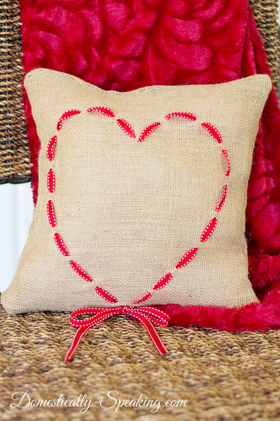 Burlap Pillow With Ribbon Heart for Valentine's Day