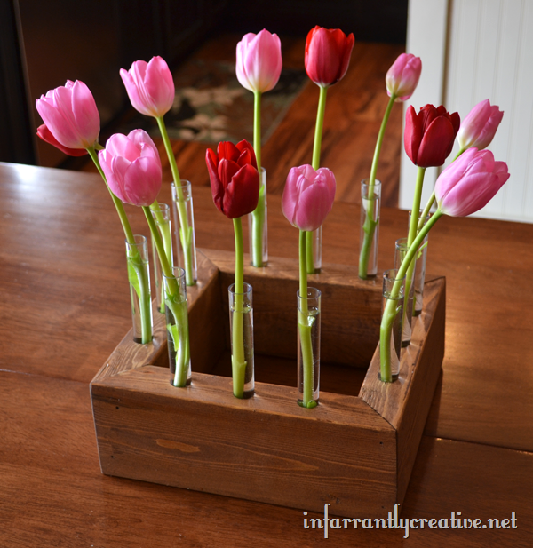 Floral centerpiece made out of 2x4's