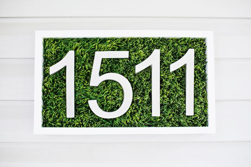 House number made with using faux grass