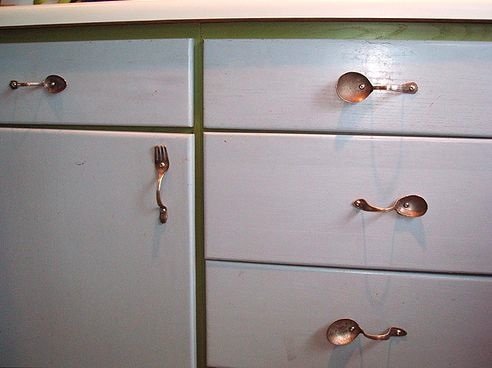 Make cabinet handles out of silverware