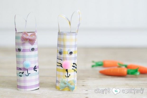 Scrapbook paper and toilet paper roll Easter rabbits