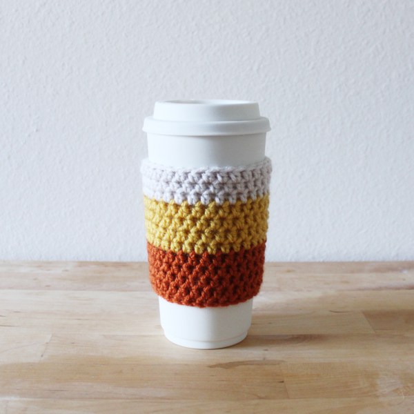 candy corn coffee cozy