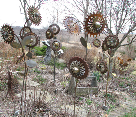 unique garden art from junk