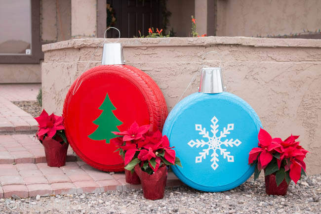 Turn Old Tires into Giant Christmas Ornaments