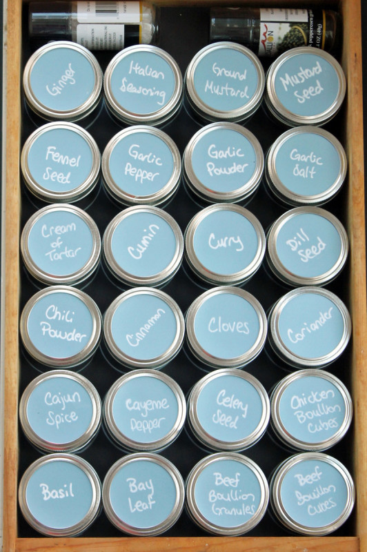 organize your spice drawer with mason jars