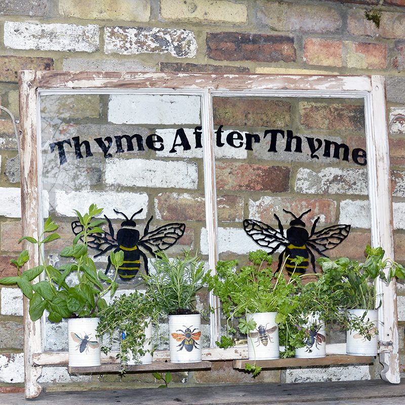 Upcycled Window and Tin Cans Herb Planter