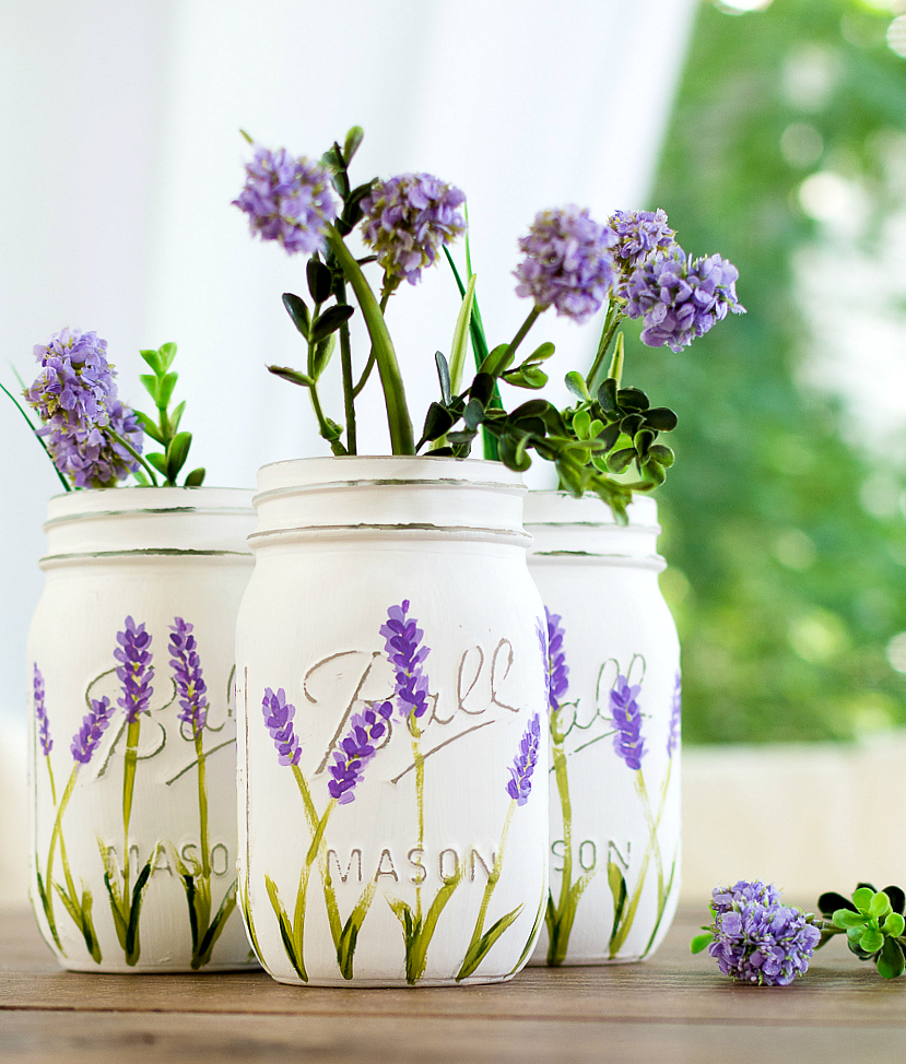 Lavender Flower Painted Mason Jars